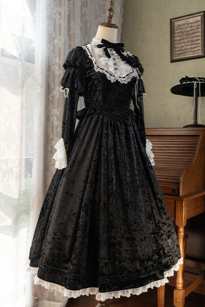 Dark Gothic Velvet Lolita Dress + Cloak + Hat