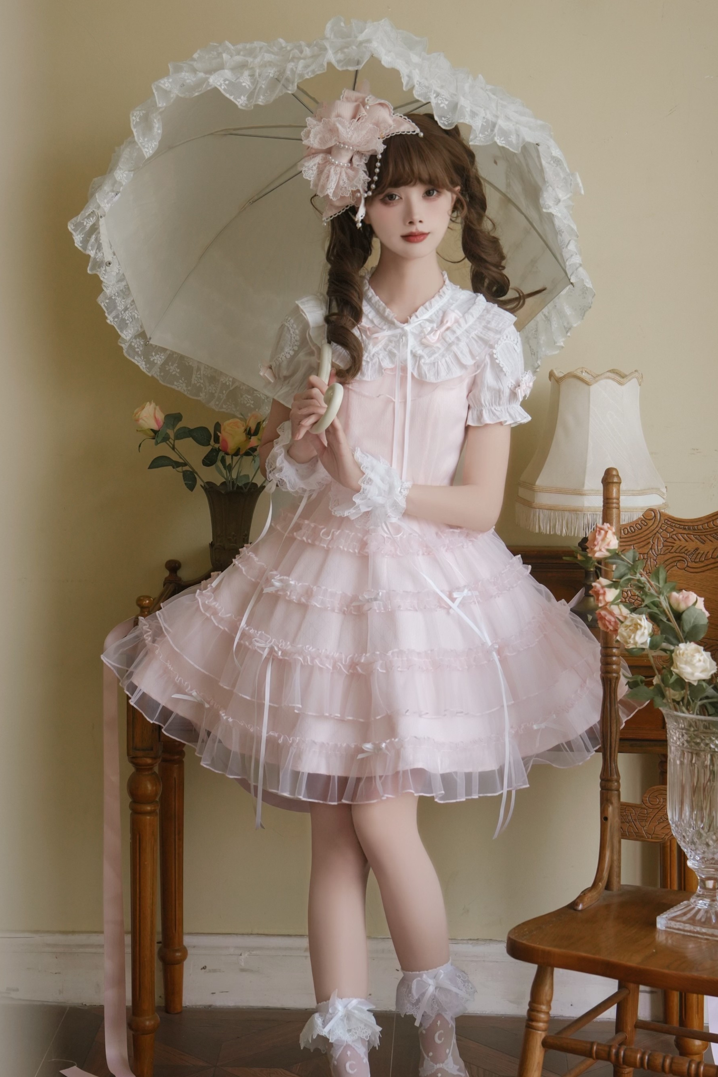 스위트 걸 인형 칼라 로리타 탑 + 스커트