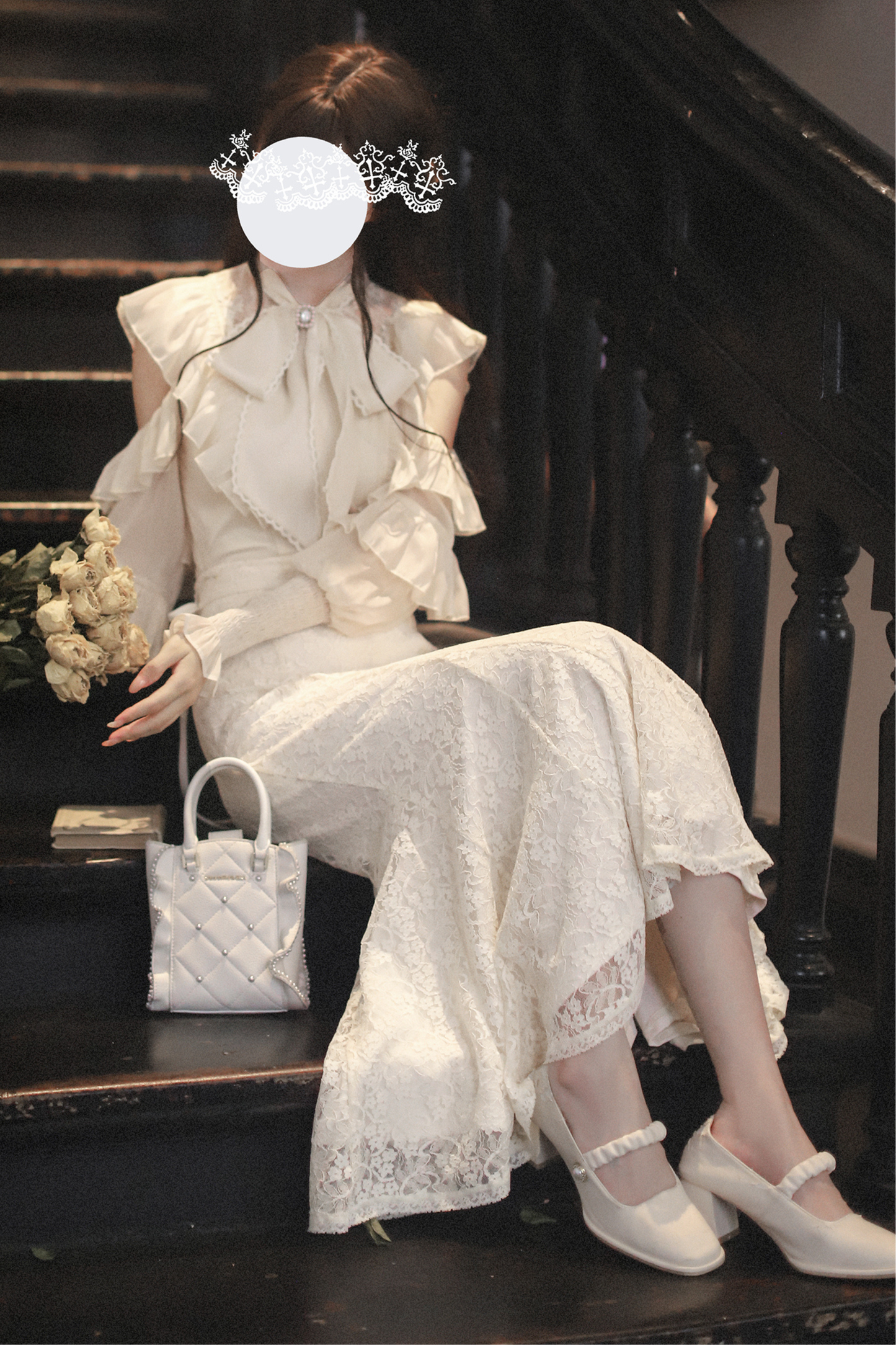 エレガントクリアシフォンビッグリボンシャツ+マーメイドスカート