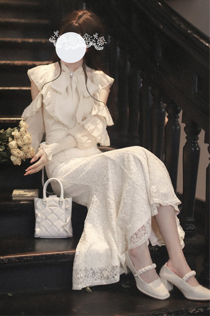 エレガントクリアシフォンビッグリボンシャツ+マーメイドスカート