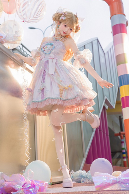 キャンデーポップバルーンロリータジャンパースカート+パールネックレス