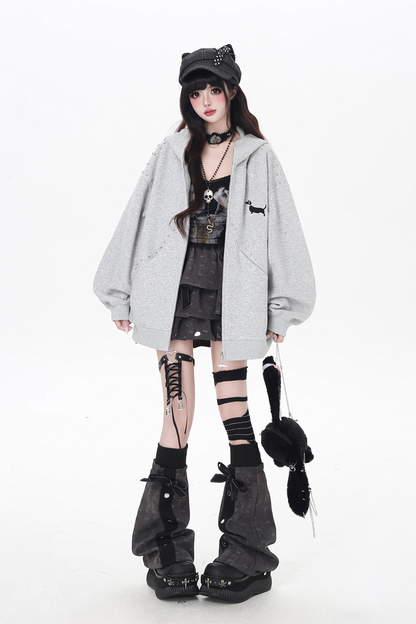 カジュアルスウェットダークフードパーカー