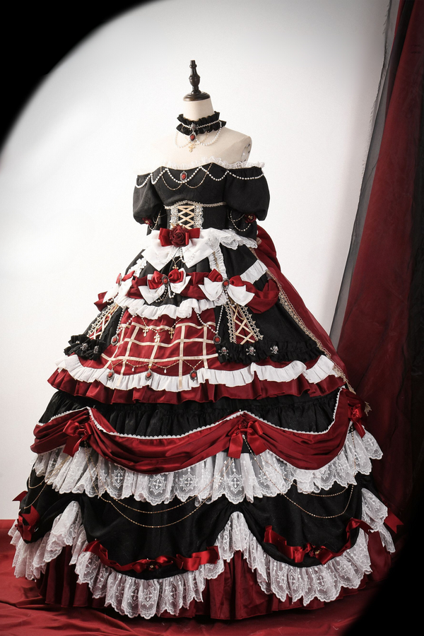 【予約商品】ダークパターンゴシックゴージャスエレガントドレス【ショート・ロング】