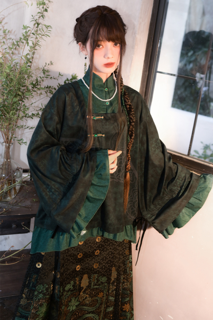 Dark China Flared Sleeve Top