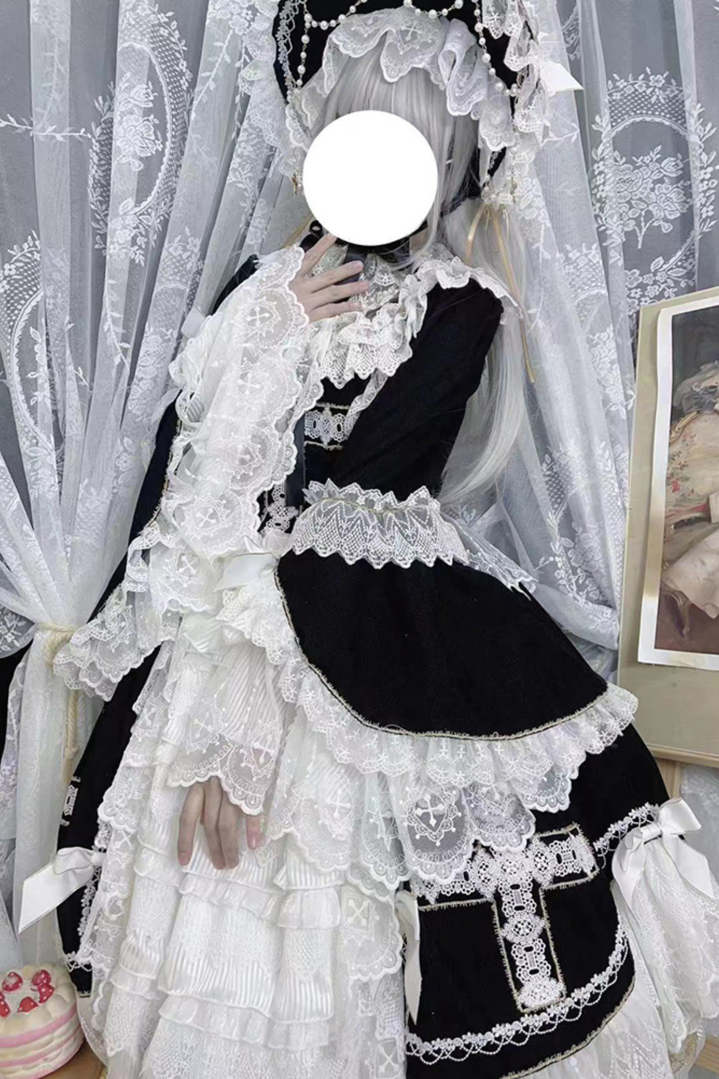 ゴシックドールレースドレス+ボンネット