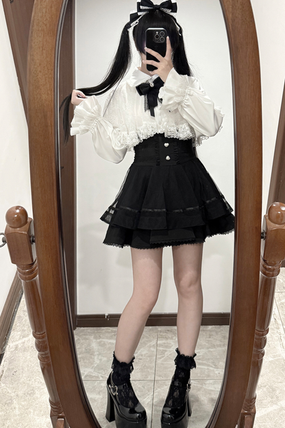 レースケープツーピーススカート+レースシャツ