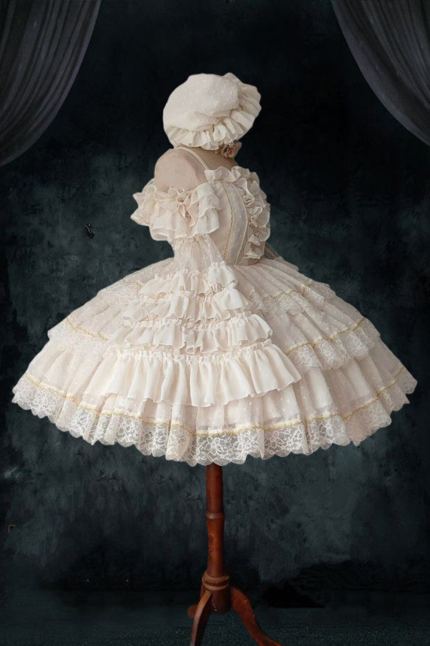 플로럴 튤 롤리타 드레스 + 소매 + 모자