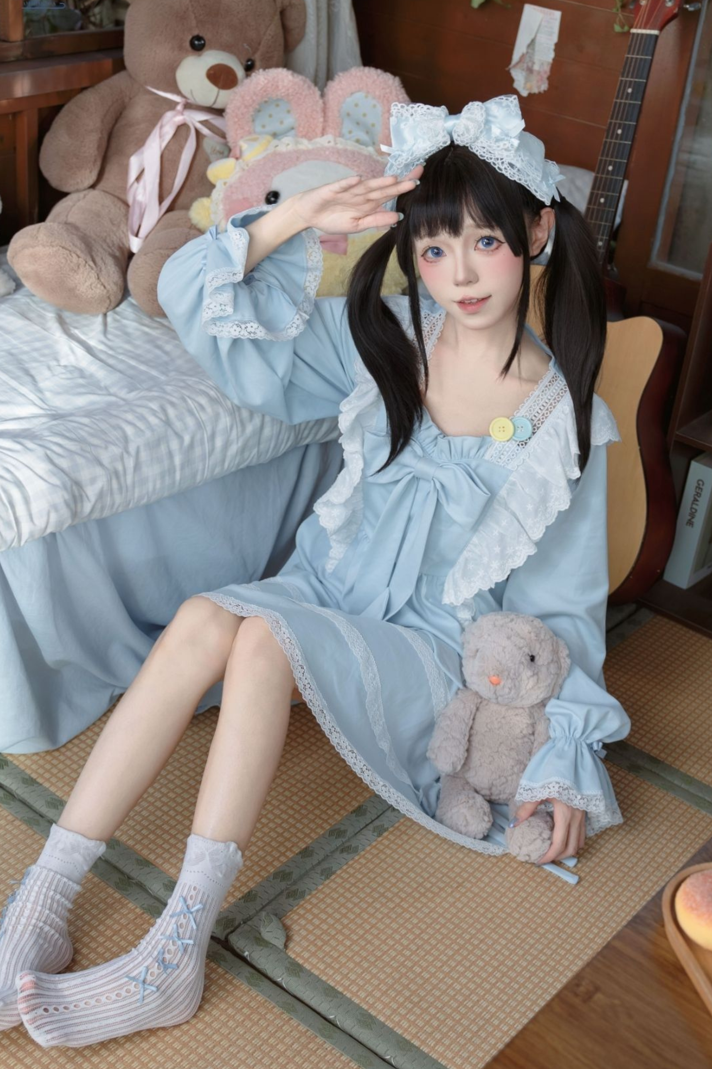 ブルーレースプリンセスドレス+ヘアバンド