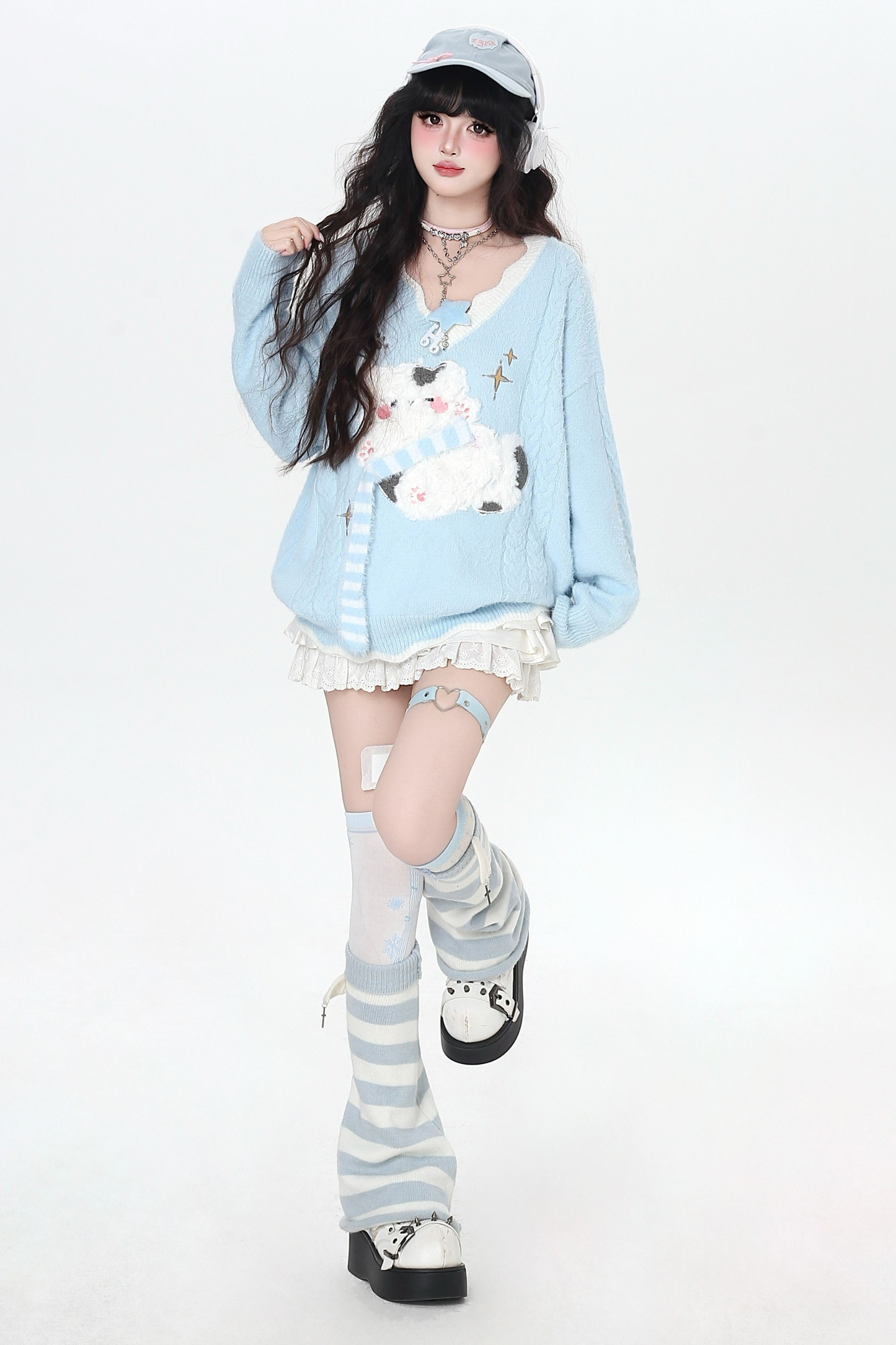 Vネックルーズキャットニット