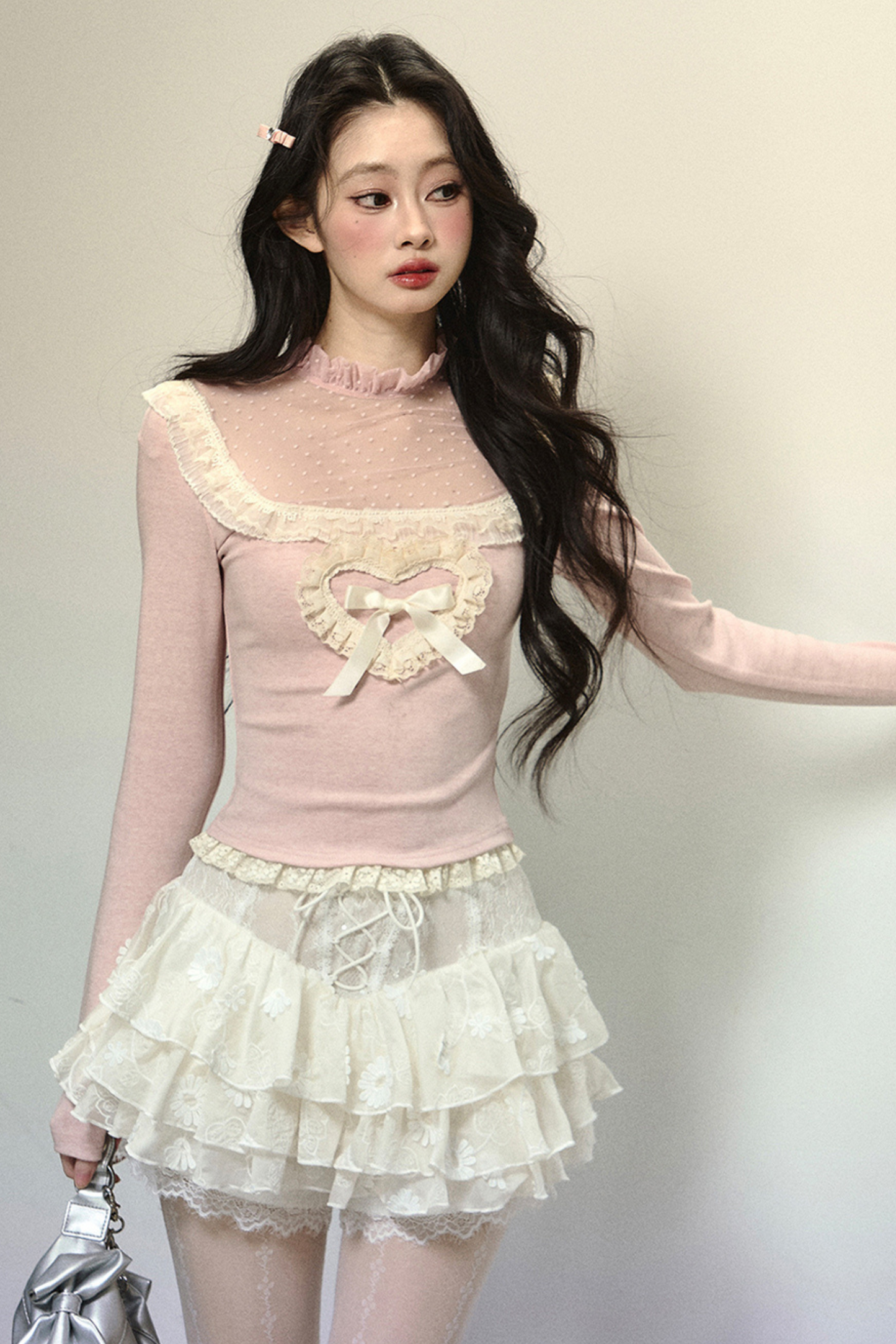 [Pre-order item] Heart Frill Ribbon Design Sweet Top