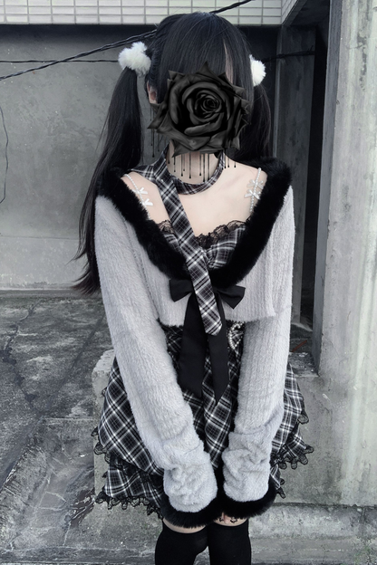 地雷サスペンダー スカート+ ショートカーディガン