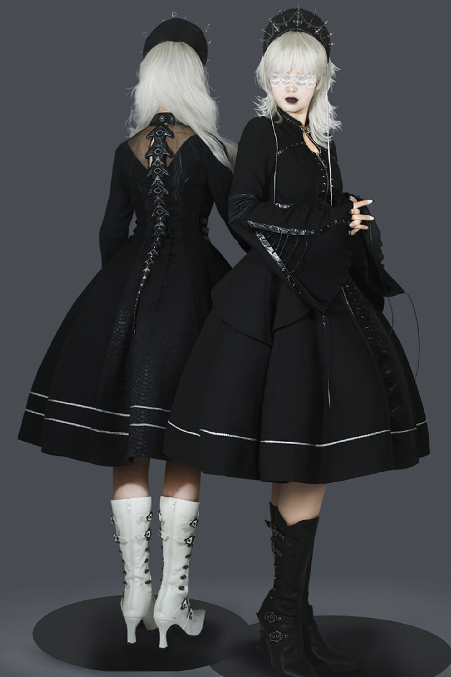 ダークナイトゴシックロリータドレス+ベールヘアアクセサリー