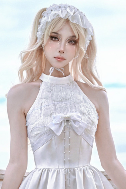 Fairy Pure White Neck Dress