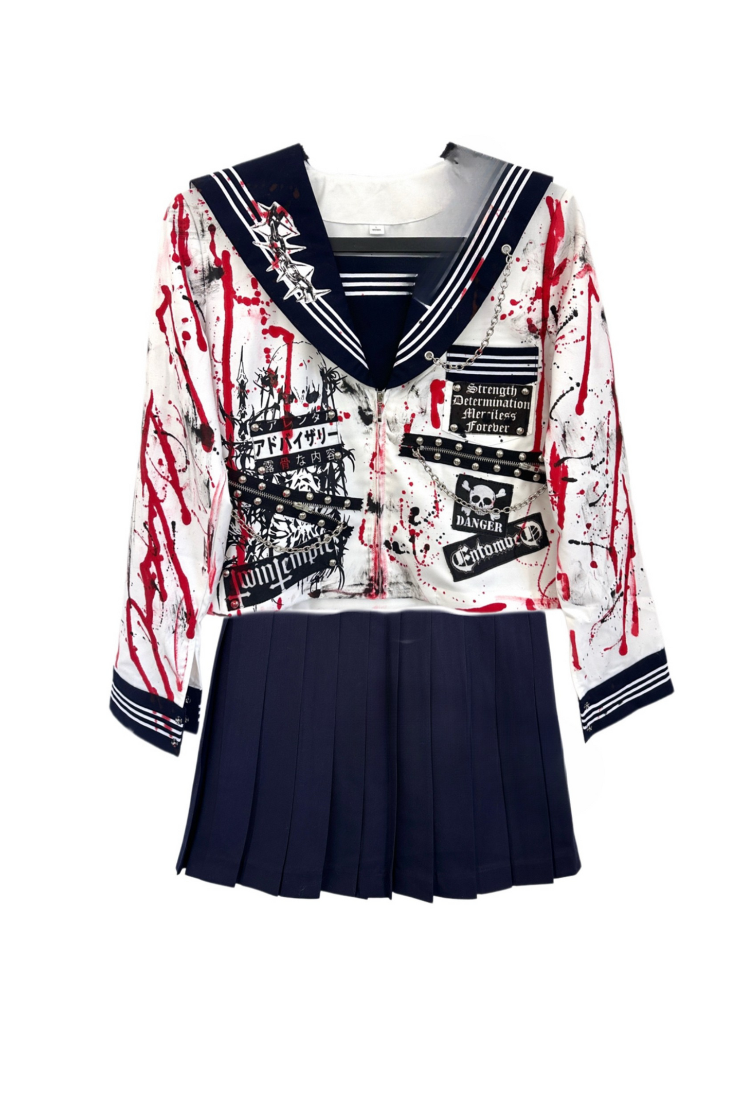 サブカルチャースクールセーラーパンクトップス+プリーツスカート