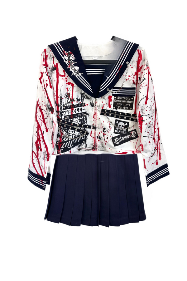 サブカルチャースクールセーラーパンクトップス+プリーツスカート