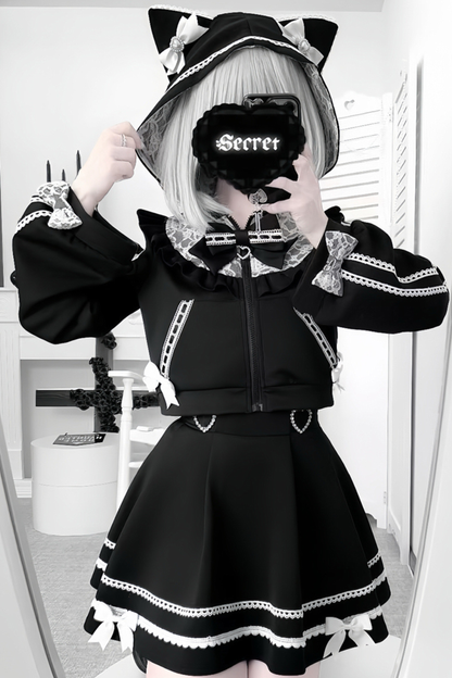 猫耳ダークフードパーカー+スカート