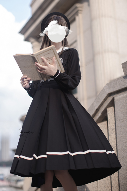 エレガントプレッピースタイルワンピース+リボン+ブローチ