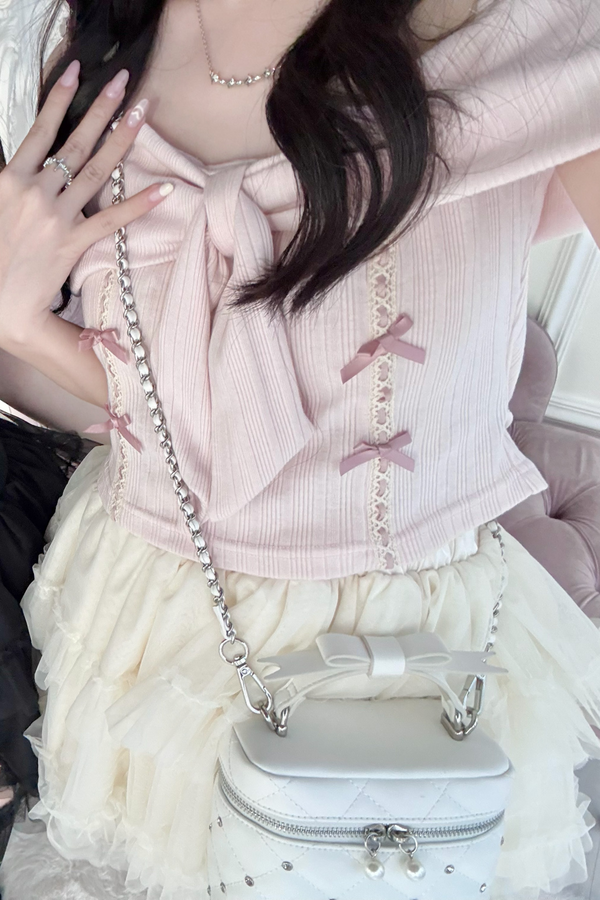 ワンショルダーリボンニットトップス