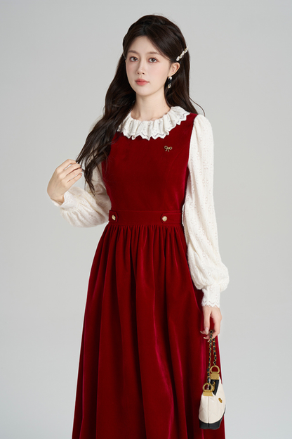 レッドベルベットレトロガーリーフレアドレス