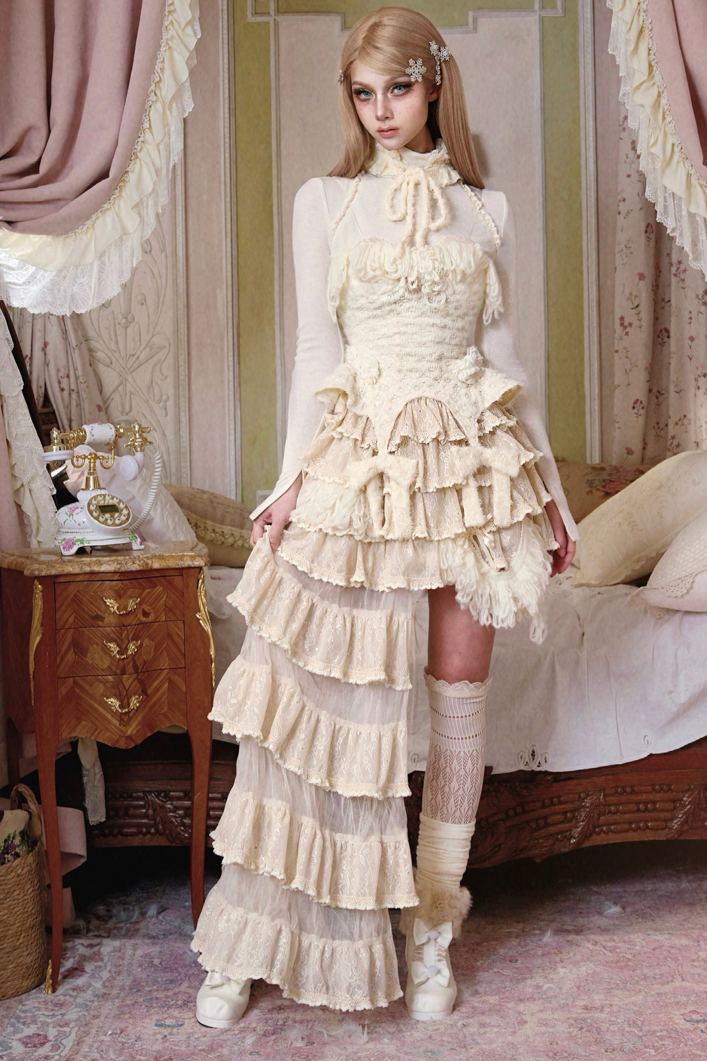 タイトピュアタートルネックトップス+ファーハット