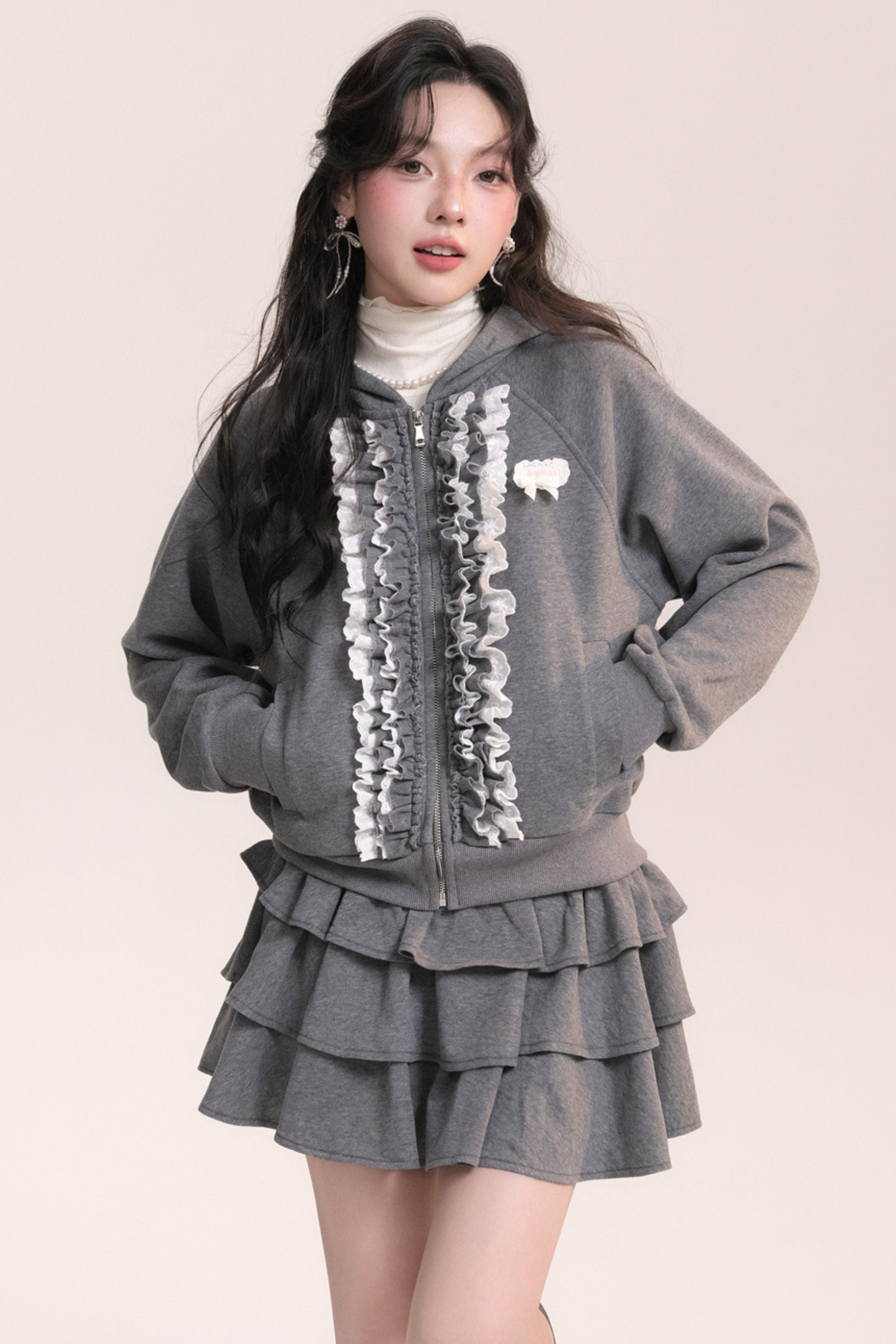 バレエレーススウェットフードジャケット+ケーキスカート