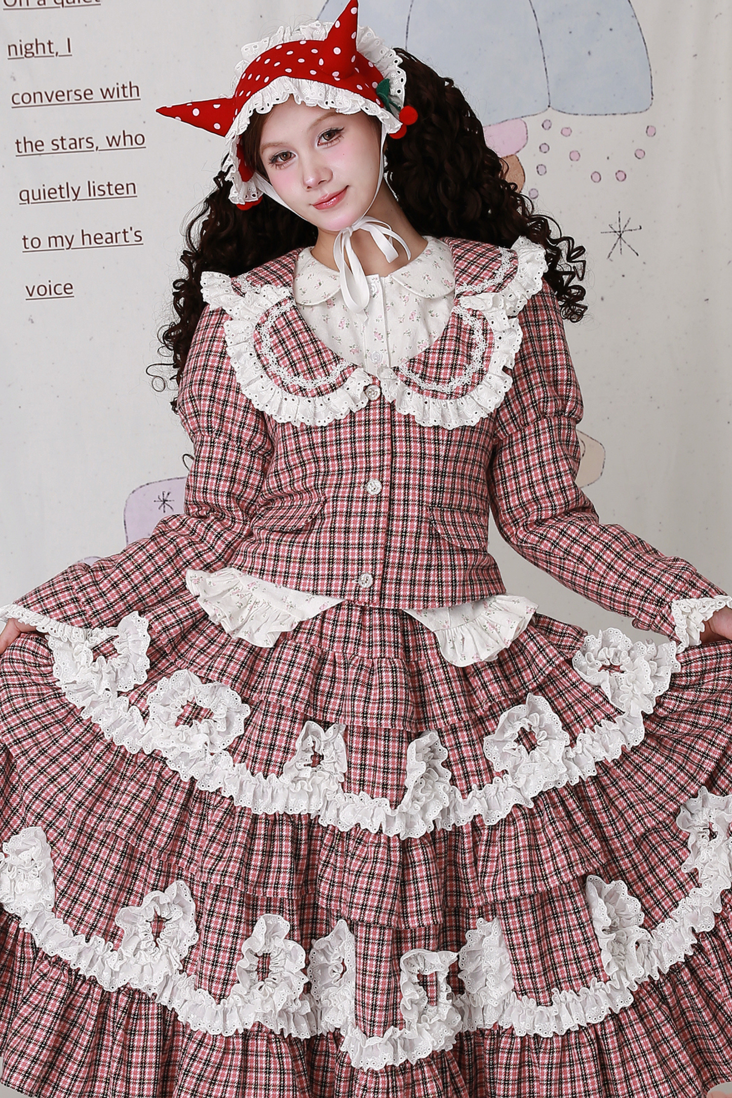 チェックレースレトロクラップカラージャケット