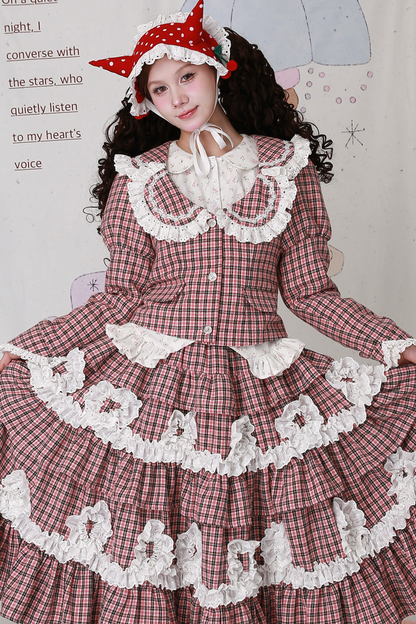 チェックレースレトロクラップカラージャケット