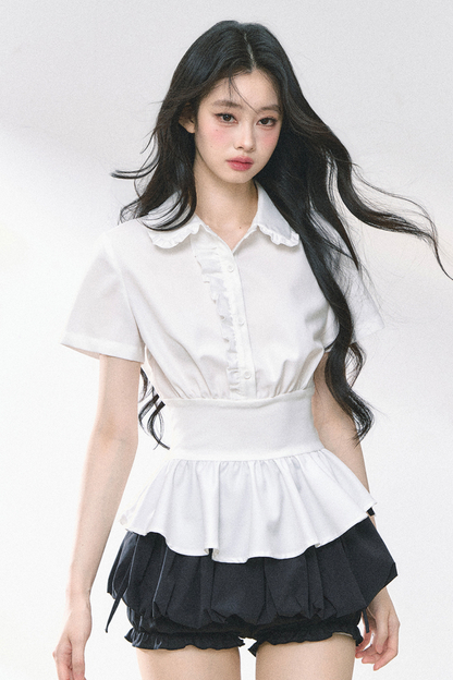 ピュアホワイトフレンチペプラムシャツ