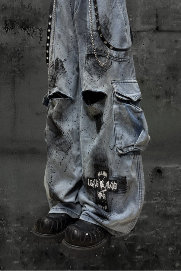 グラフィティインクワイドレッグカーゴパンツ+ベルト