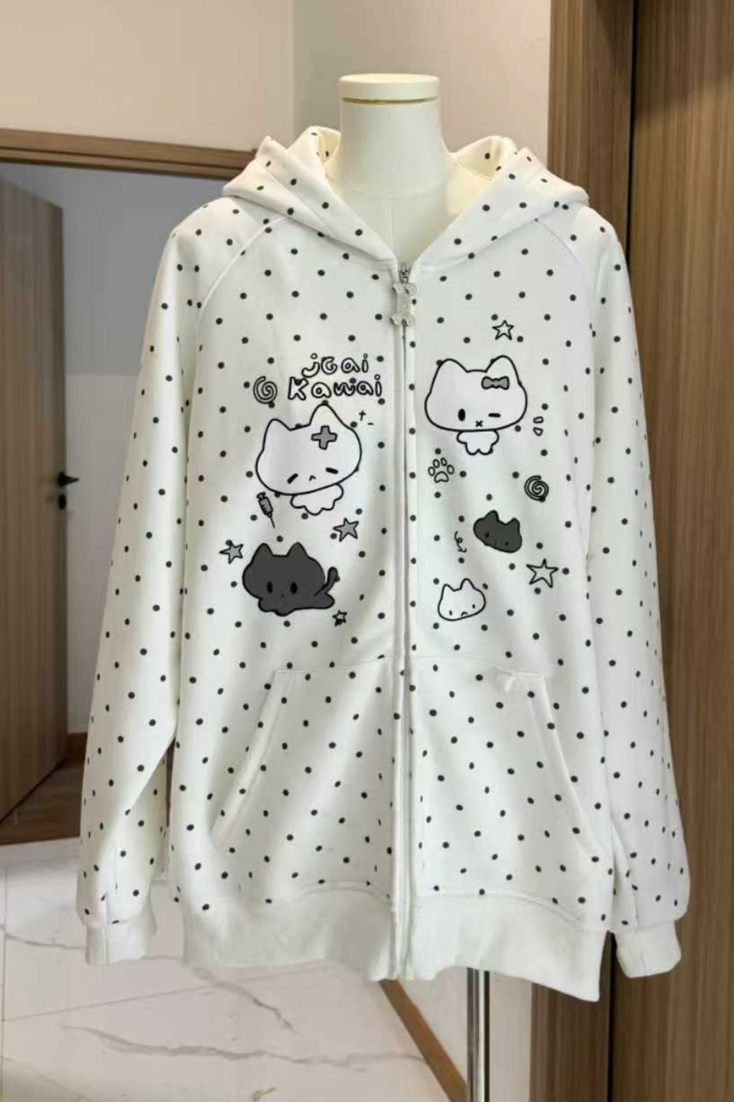 Dot Cat Hooded Loose Hoodie