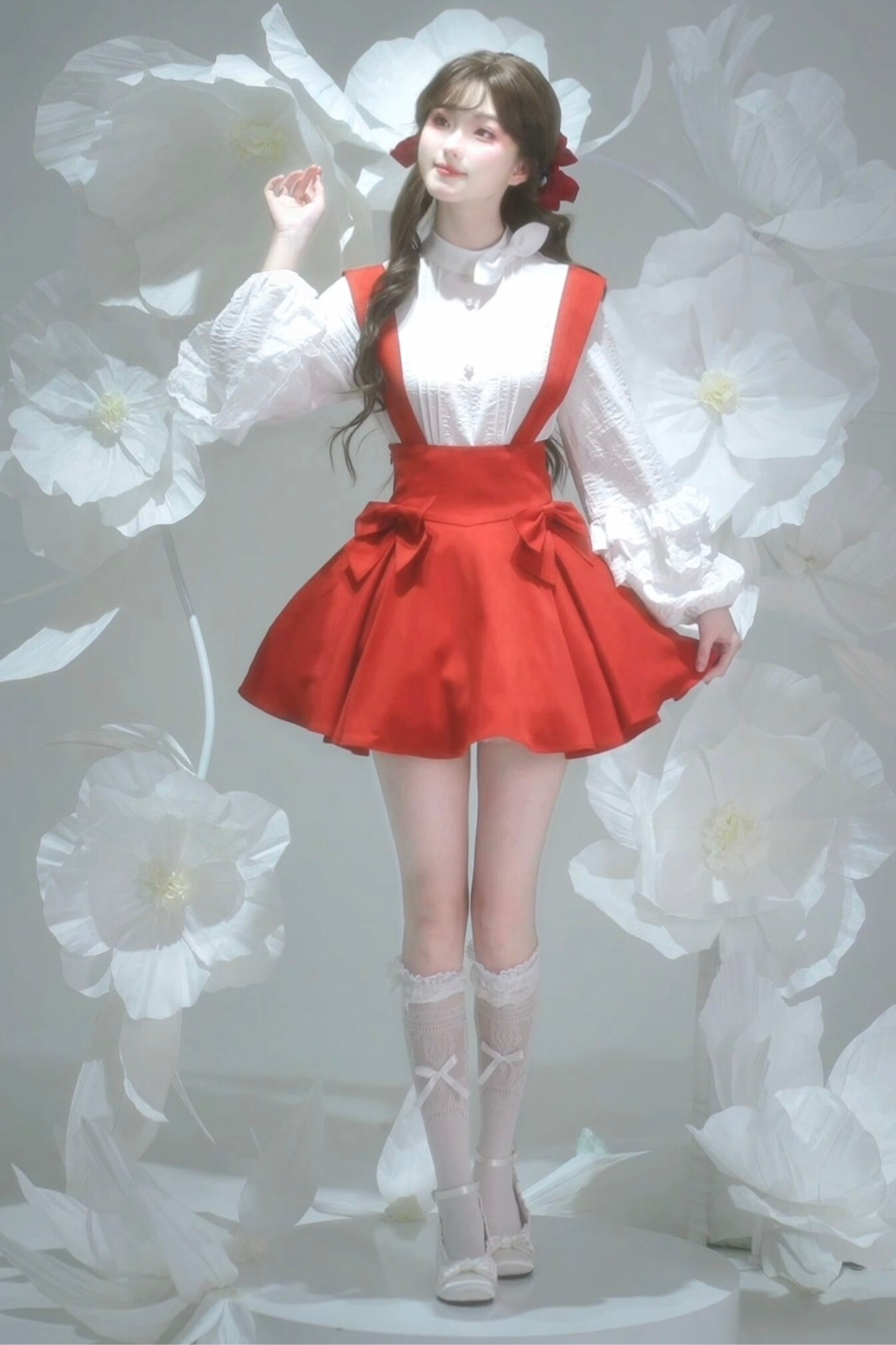 Retro Lace Shirt + Suspender Skirt