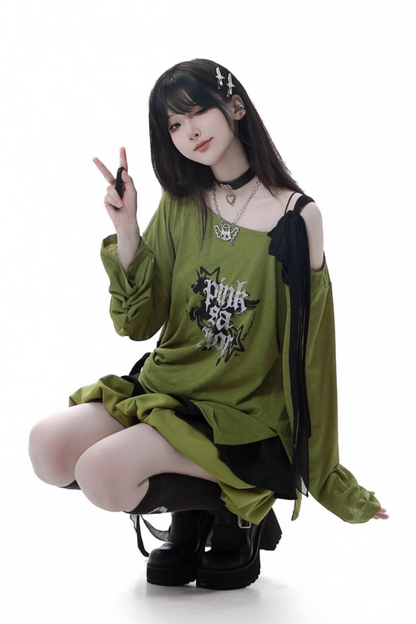 ワンショルダーアシメトップス+バルーンスカート