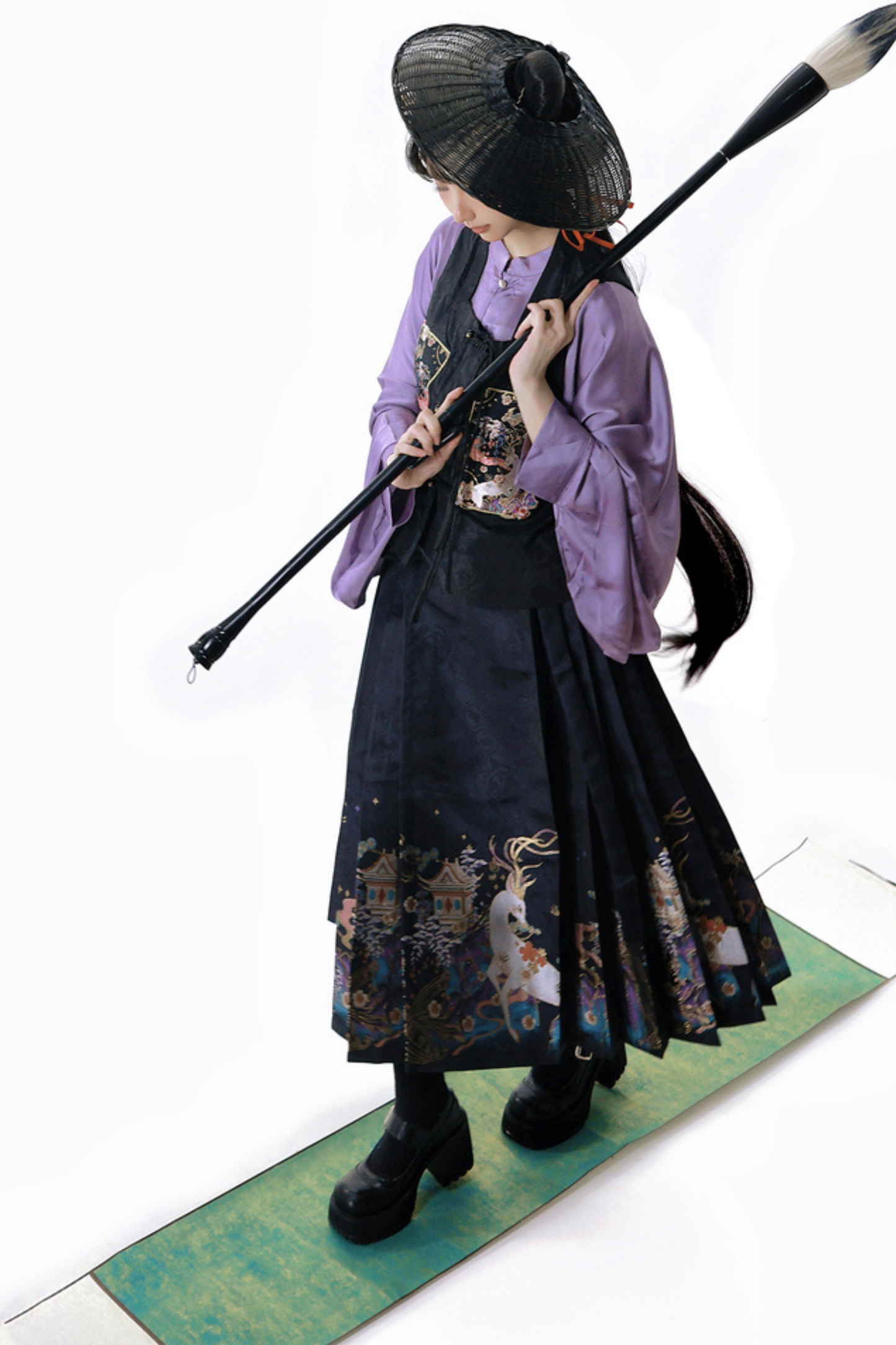 Dark china shirt + vest + skirt