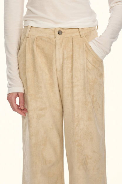 ストレートスエードパンツ+ファーベルト