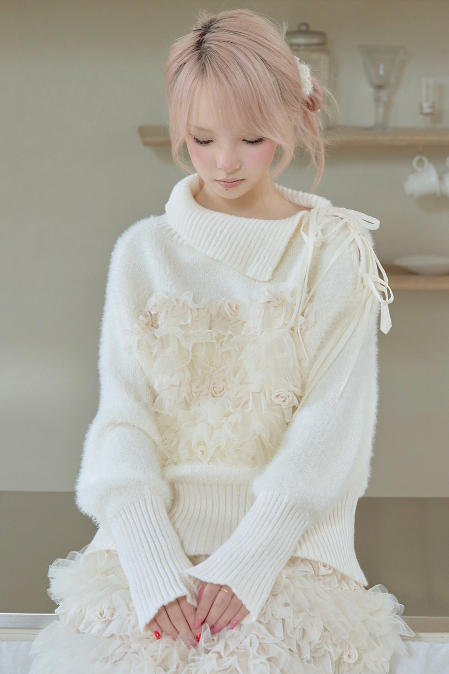 Rose Pleated Lace Sweater