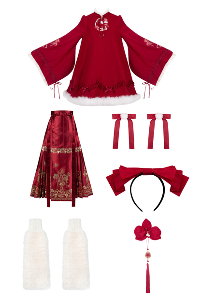 China Big Sleeve Dress + Apron + Skirt + Leg Warmers + Hairband + Clip + Pin