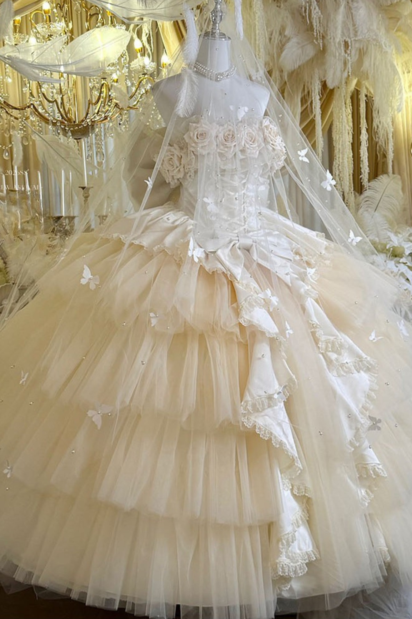 [예약상품] 4월 4일 예약마감]애프리콧 웨딩 로리타 원피스+숄+소매+리본 테일+베일