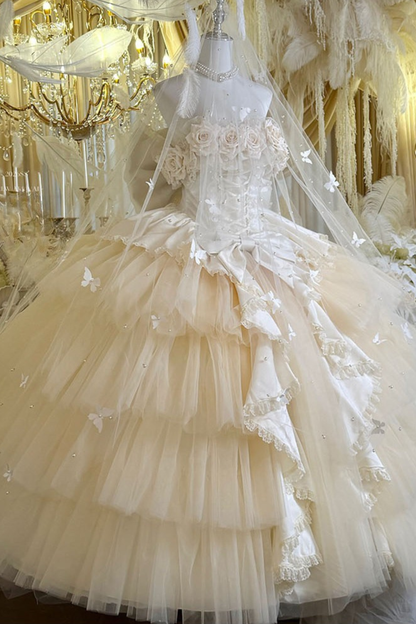 [예약상품] 4월 4일 예약마감]애프리콧 웨딩 로리타 원피스+숄+소매+리본 테일+베일