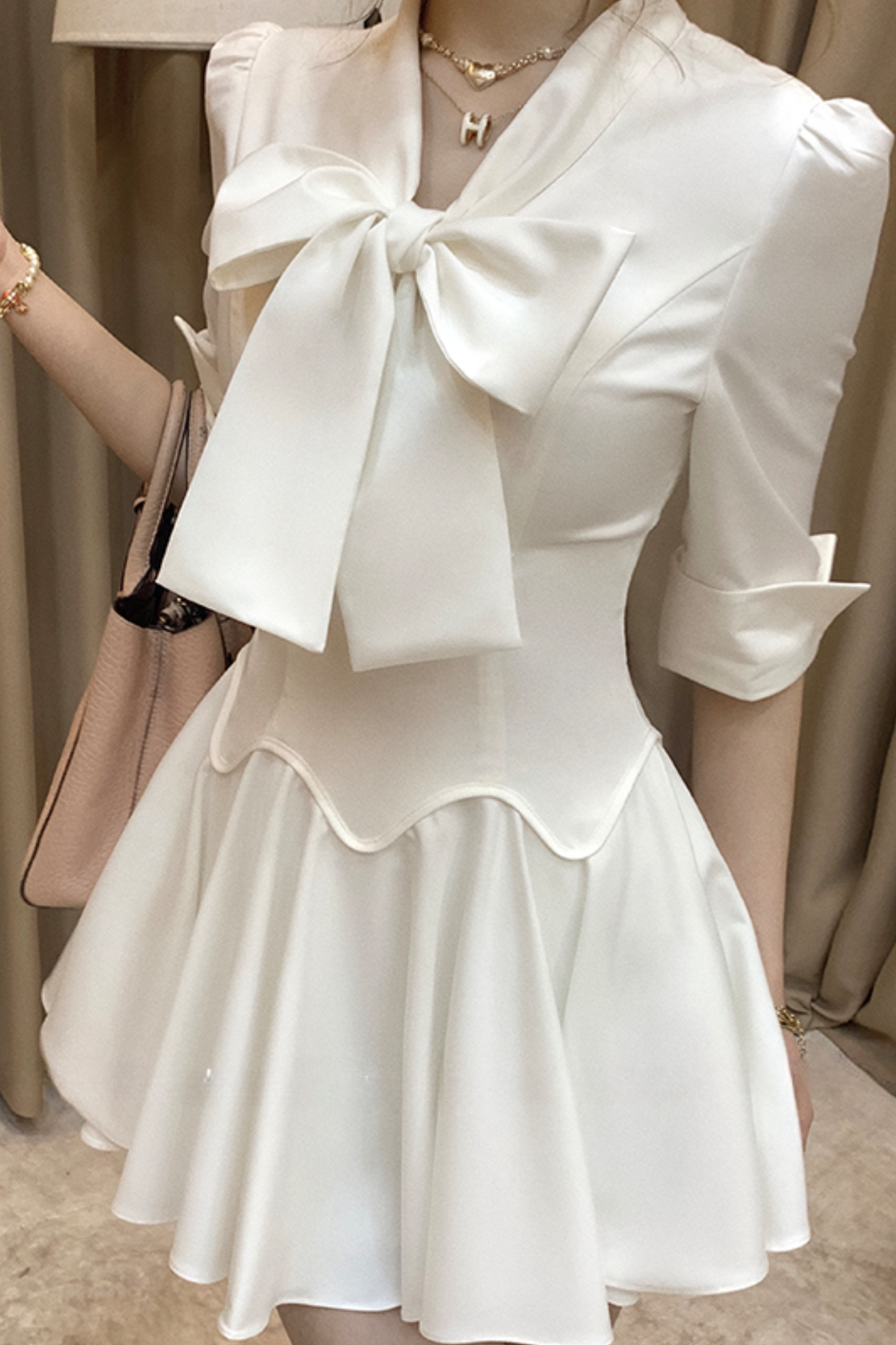 Slim Waist Ribbon Mermaid Shirt Dress