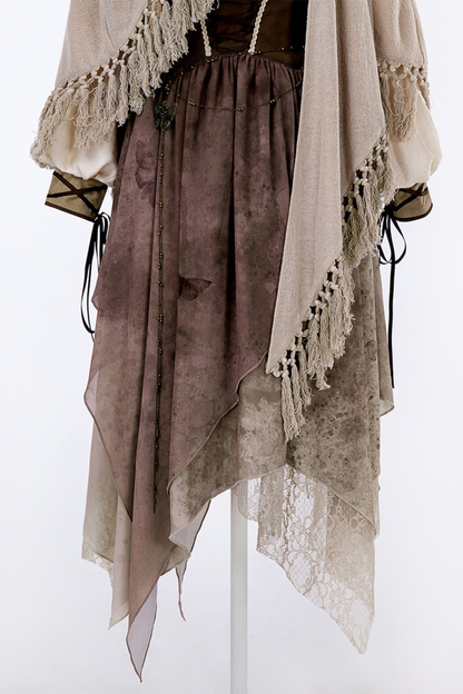 サンセット民族フードケープ+サスペンダースカート+トップス