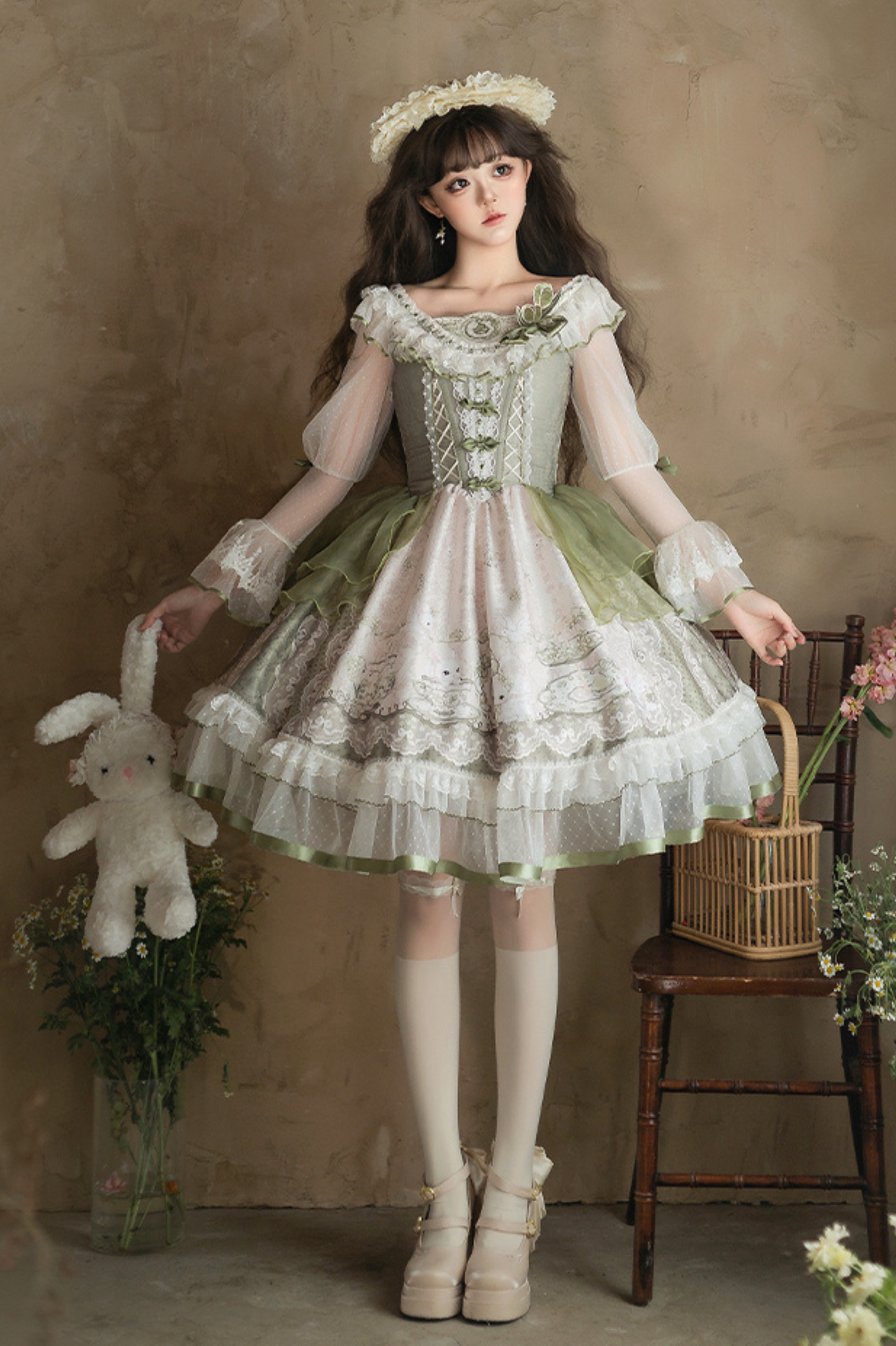 [Reservations] Fresh Green Print Kula Lolita Dress + Brooch