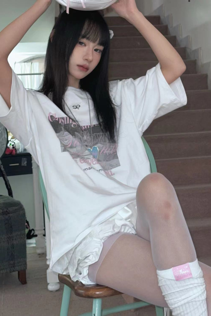 Y2Kフォトデザインルーズトップス