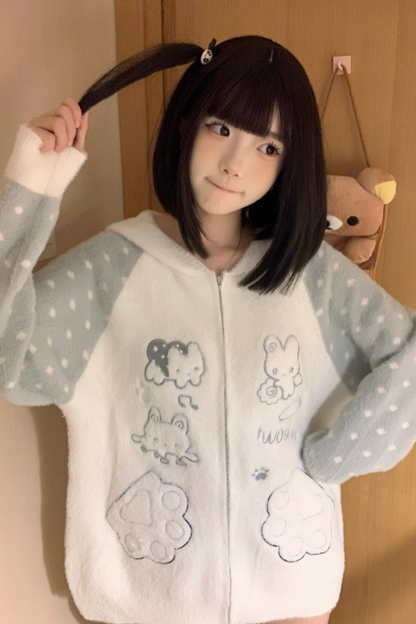 ボーダードットラビットフードニットパーカー