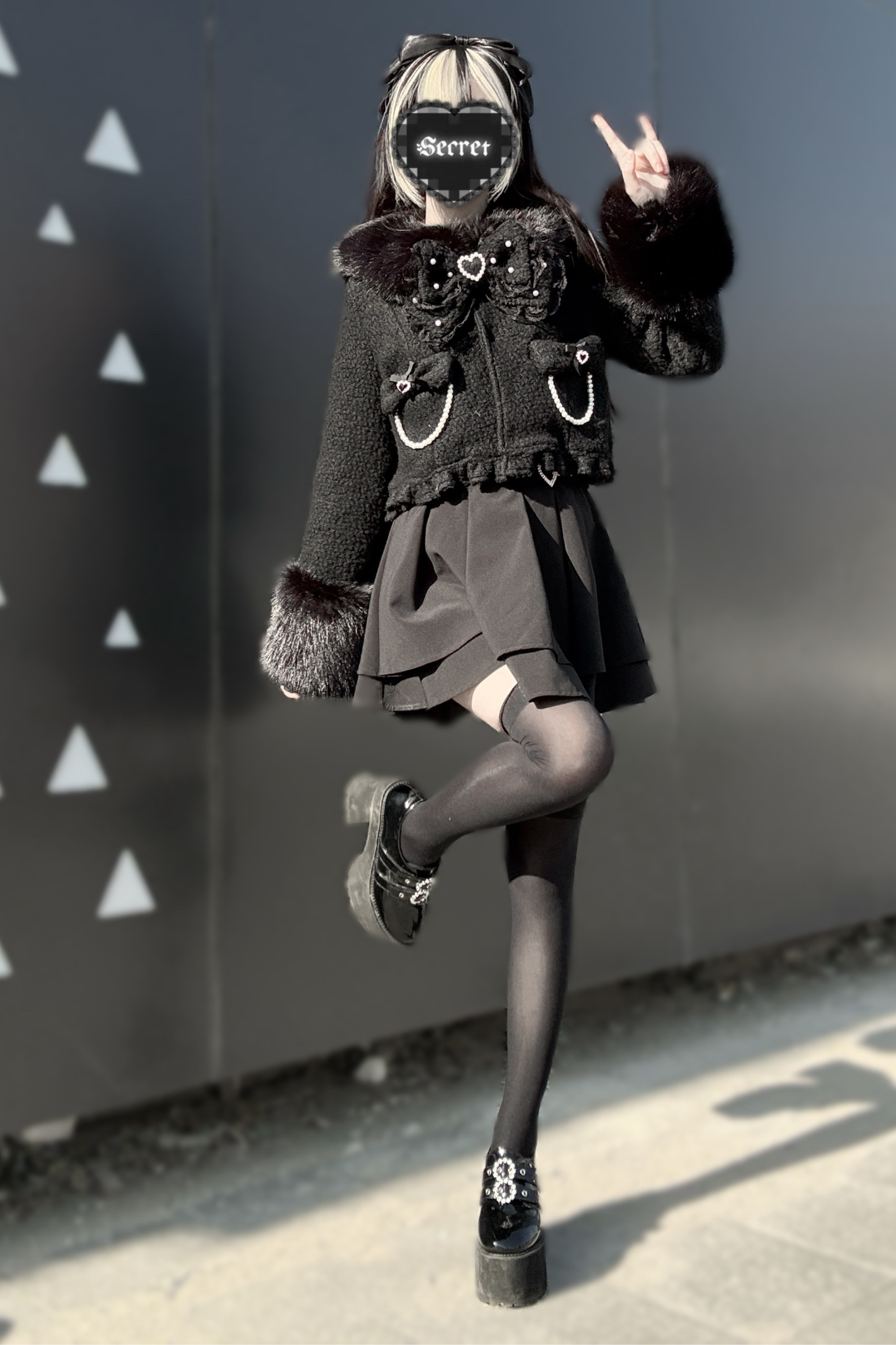 リボンファーショートコート