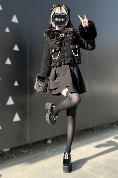 リボンファーショートコート