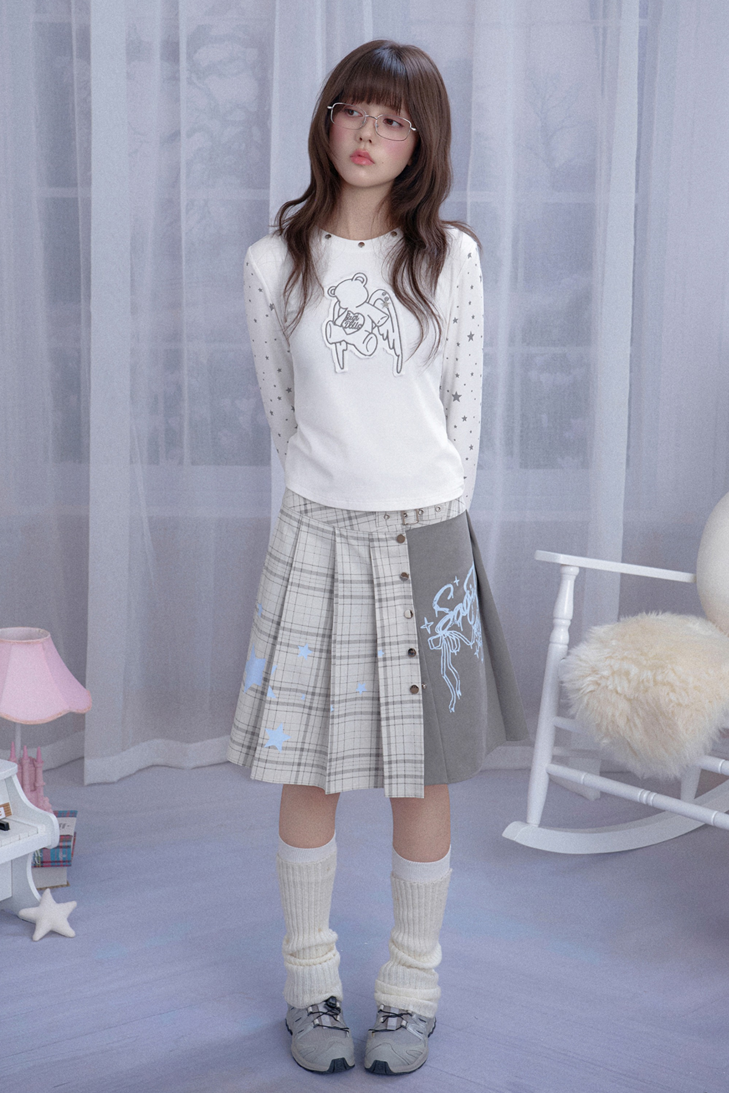 サブカルチャーアシメチェックロゴスカート