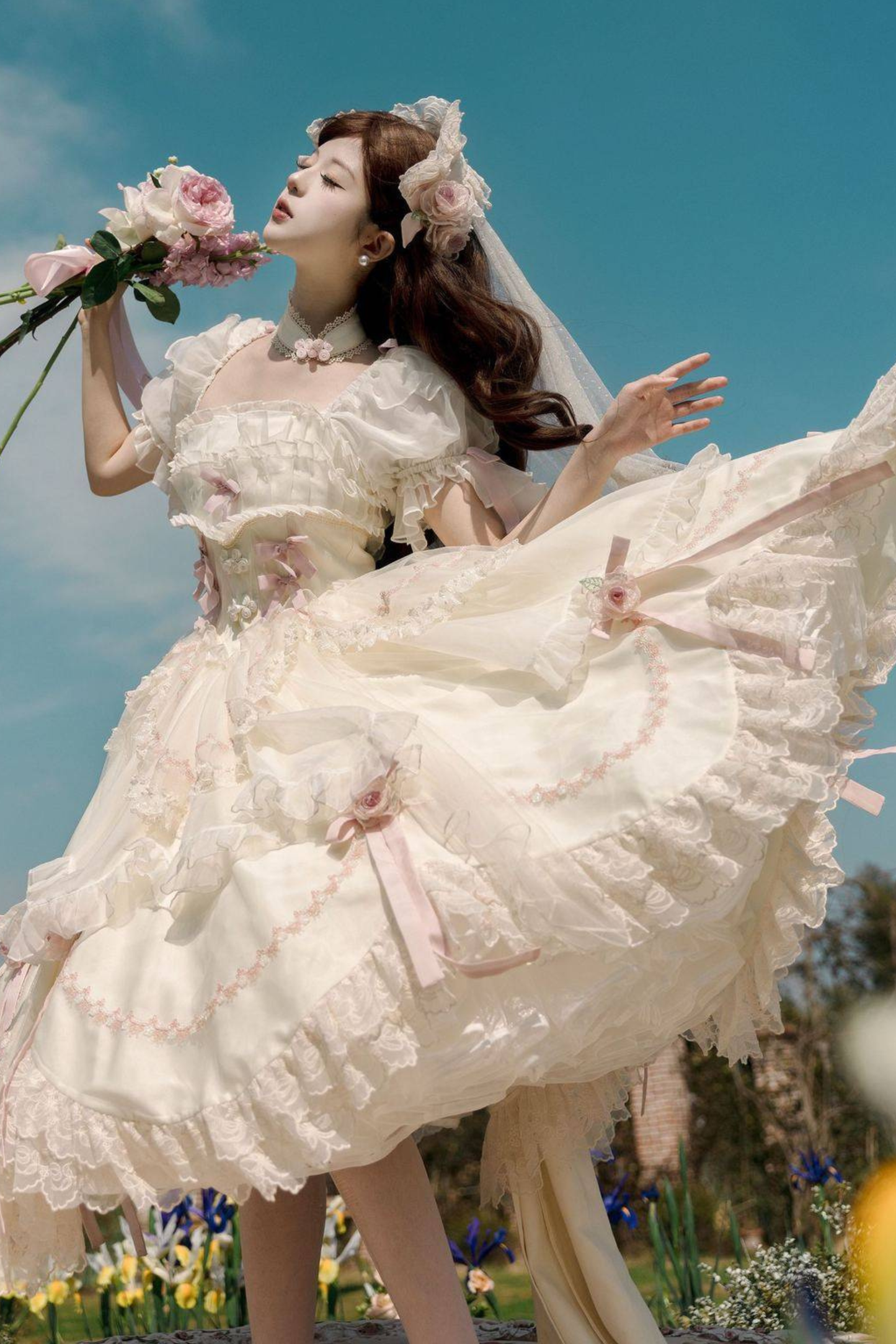 スイートプリンセスドレス+トレーン+ ベール +アクセサリー