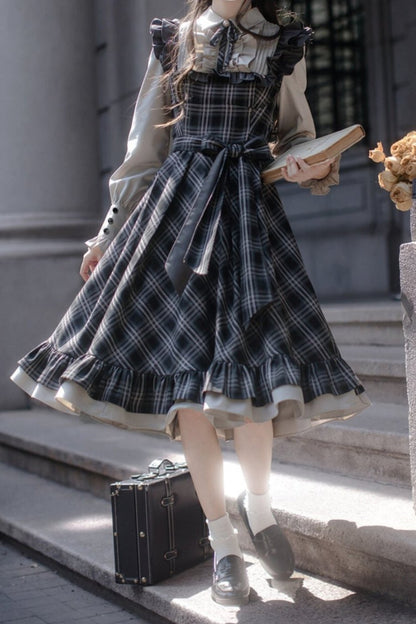 Black And Grey Check Waist Dress