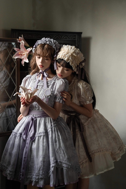 French Elegance Floral Lolita Dress + Badge + Headband + Headband