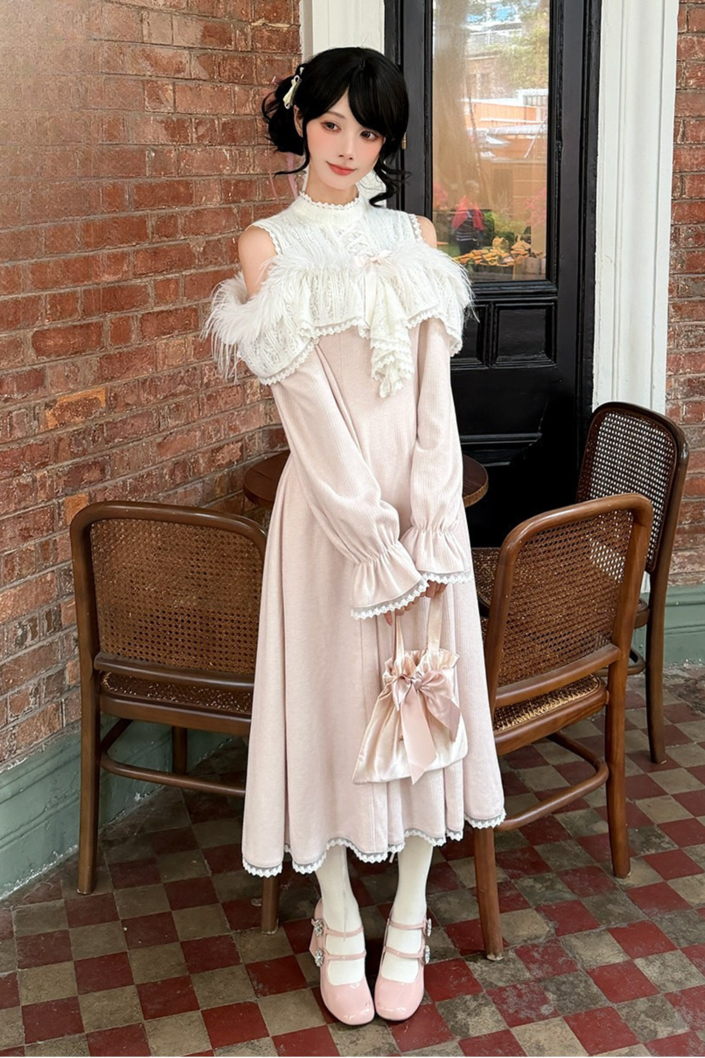 スウィートオフショルダーガーリードレス